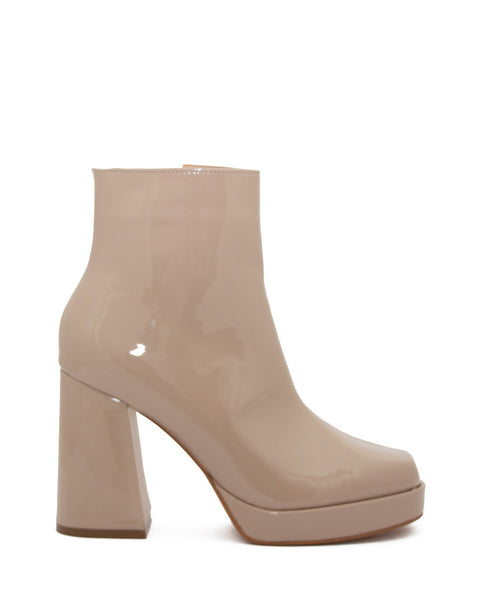 Botín Beige Liso Tacón Ancho 25506